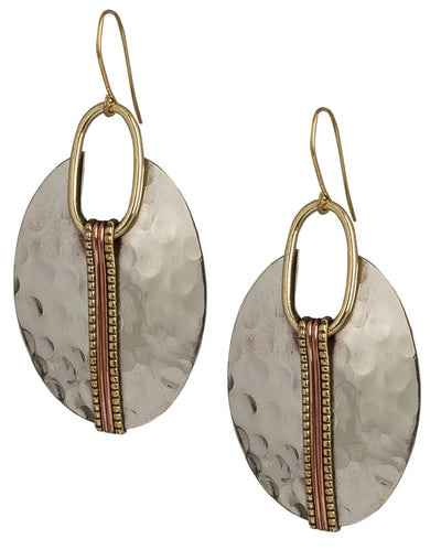 SPUNKYsoul Boho Earrings for Women Gold Silver Copper Dangle Oval or Round Ethnic Trendy Western Hammered Handmade Jewelry (Silver Gold Copper)