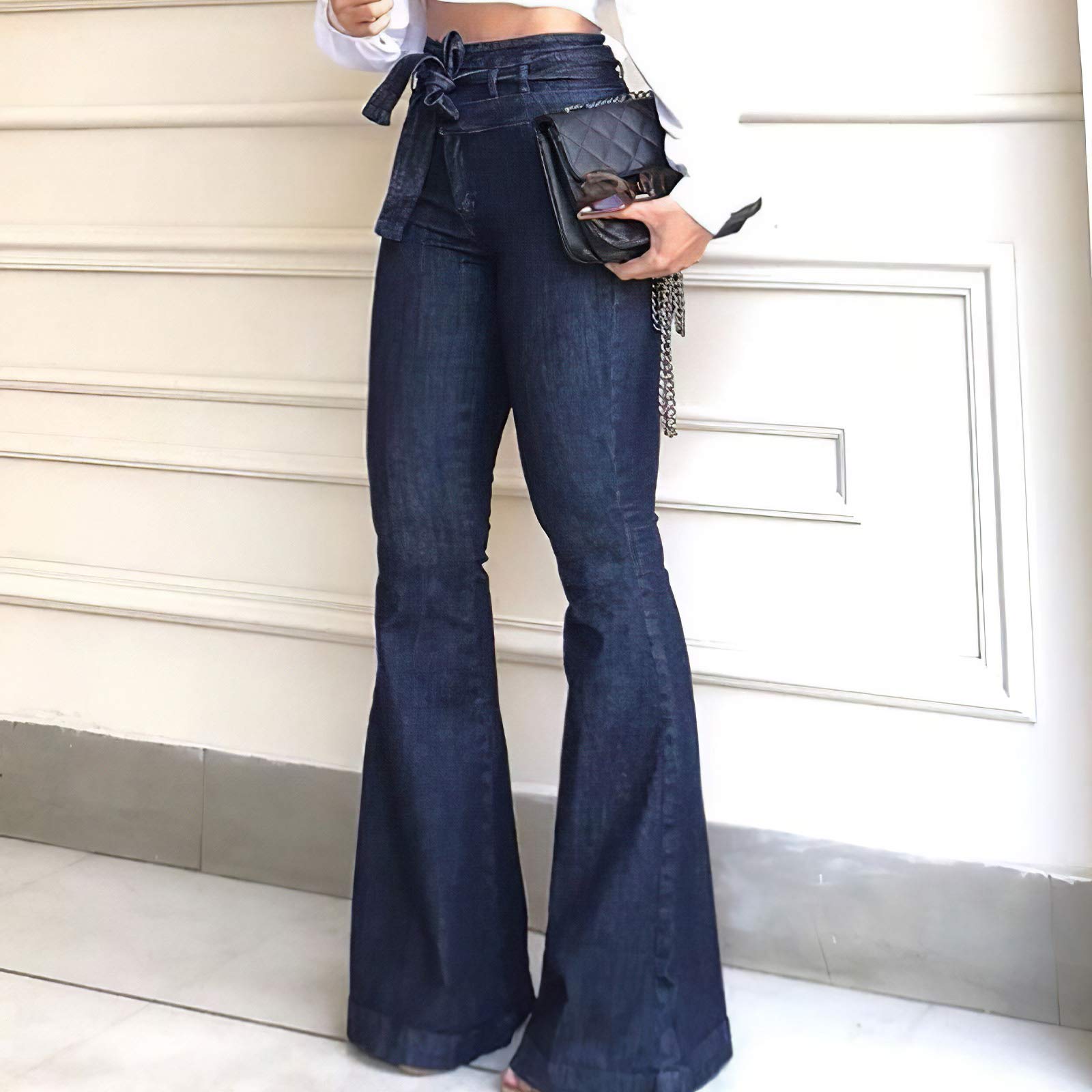 Pantete Womens High Waisted Bell Bottom Jeans Denim High Rise Flare Jean Pants with Belt
