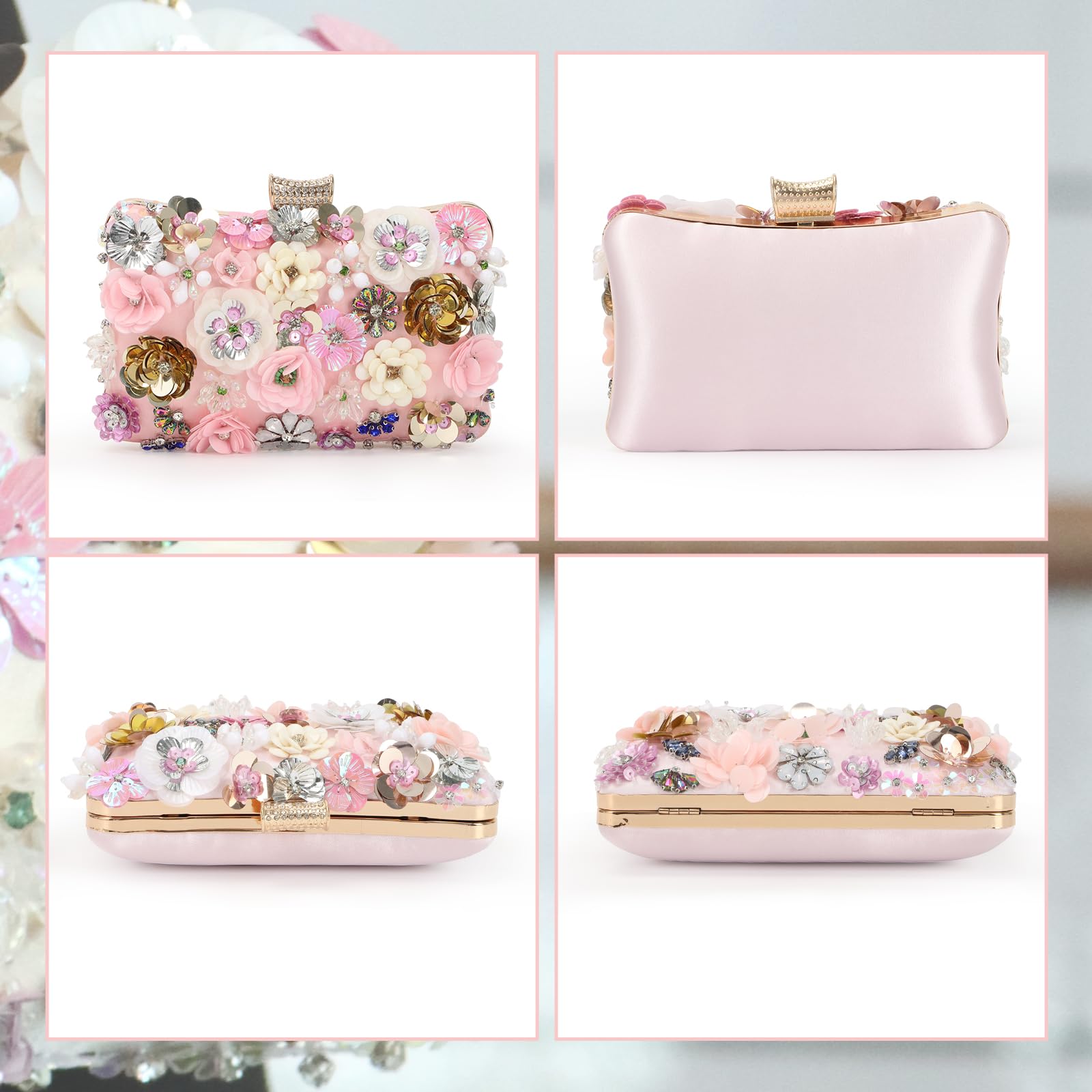 Lanpet Women Clutches Flower Evening Handbag Chain Strap Shoulder Bag Pink