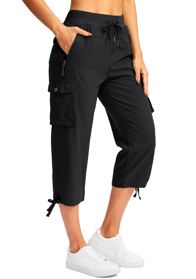 Soothfeel Women's Cargo Capris Pants with 6 Pockets Lightweight Quick Dry Travel Hiking Summer Pants for Women Casual (Black, M)