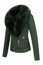 Load image into Gallery viewer, Bellivera Women Faux Leather Jacket Motocycle Biker Sherpa-Lined Suede Coat with Detachable Fur Collar 8830 Green M
