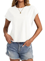 Load image into Gallery viewer, EasyGala Womens Cap Sleeve Crop Tops Cotton T Shirts Crewneck Loose Fit Short Sleeves Tee Summer Fashion Clothes 2025 A-White
