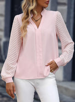 Load image into Gallery viewer, ZOOMOON Womens Tops Dressy Casual Sheer Long Sleeve V Neck Shirts Loose Flowy Business Work Blouses for Women Pink M

