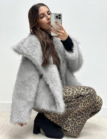 Load image into Gallery viewer, Yimoon Womens Faux Fur Coat Lapel Open Front Fluffy Shaggy Jacket Winter Warm Furry Overcoat(LightGrey-S)
