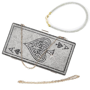 MAYIFDO Diamond Sliver Crystal Evening Bag Rhinestone Bling Handbags Ace of Spades Purses Poker Card Clutch For Party.