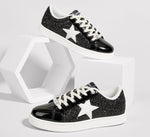 Load image into Gallery viewer, LUCKY STEP Women&#39;s Fashion Star Sneaker Lace Up Low Top Comfortable Cushioned Walking Shoes(Black Glitter,8.5 B(M) US)
