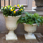 Load image into Gallery viewer, Worth Garden Plastic Urn Planters for Outdoor Plants, Tree 22&#39;&#39; Tall 2 Pack Round Classic Resin Flower Pots Indoor Beige Traditional Front Porch 15 in Dia. Large Imitation Stone Decorative Patio Deck
