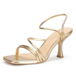 Load image into Gallery viewer, Viciously Vixen Women's Strappy Kitten Heels Square Open Toe Sandals Party Wedding Ankle Strap Shoes, Gold, 9
