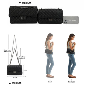 M-ioi-M Quilted Genuine Leather Crossbody Bags for Women, Soft Lambskin Adjustable Double Chain Strap Shoulder Bag, Medium Luxury Classic Designer Flap Purse, Trendy Lady Evening Handbag(Black,Medium)