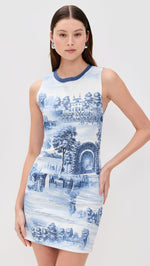 Load image into Gallery viewer, alice + olivia Women&#39;s Wynell Fitted Mini Dress, Chateau, Blue, Print, 6
