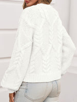 Load image into Gallery viewer, Saodimallsu Womens Cable Knit Cropped Sweater Fall Chunky Puff Long Sleeve Crewneck Loose Casual Pullover Tops White
