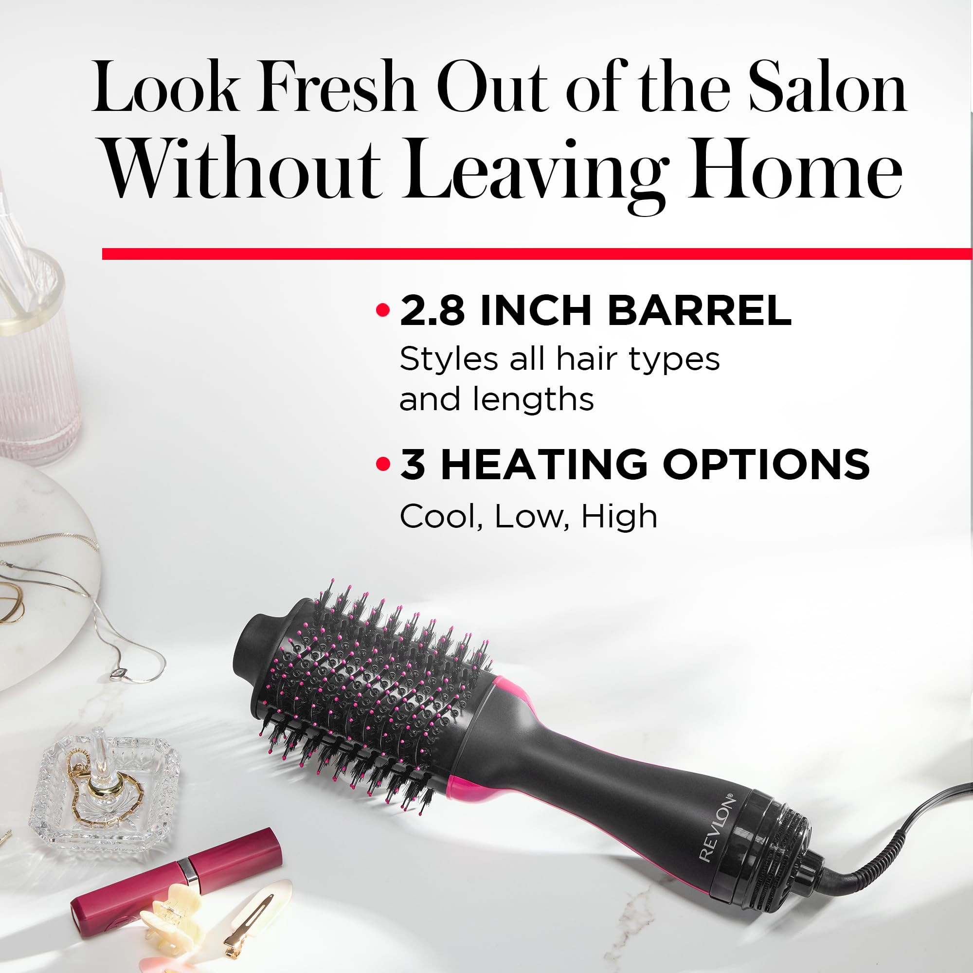 REVLON One-Step Volumizer Hair Dryer and Styler, Improved Motor for Less Frizz, More Shine, and Reduced Heat Damage for Salon Style Round Brush for Blowout, Black (Amazon Exclusive)