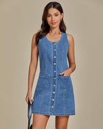 Load image into Gallery viewer, luvamia Denim Dresses for Ladies Short Dresses for Women Casual Bay Blue Medium Size 8 Size 10
