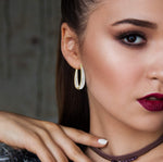 Load image into Gallery viewer, Savlano Inside Out Oval Shape Crystal Hoop Earrings For Women (Yellow Gold)
