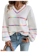 Load image into Gallery viewer, Verdusa Women&#39;s Striped Oversized Sweaters Vacation Drop Shoulder Pullover Fall Cozy Sweater for Women White X-Small
