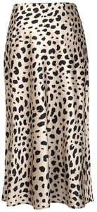 Womens Leopard Print Skirt Midi Long Length Silk Satin High Waist Elastic Skirts S