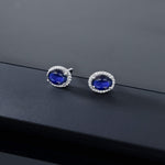 Load image into Gallery viewer, Gem Stone King 10K White Gold 7X5MM Oval Gemstone Birthstone and White Diamond Halo Earrings | White Gold Earrings for Women
