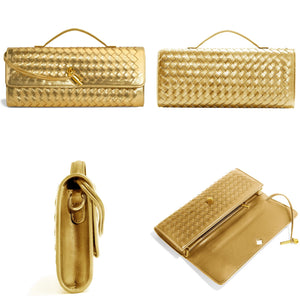 Jumping Deer Woven Clutch Purses for Women, Gold Clutch Formal Satchel Leather Evening Bag Shoulder Handbag, Gold
