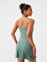 Load image into Gallery viewer, PERSIT Women Tennis Dress Athletic Wrokout Summer Dress Golf with Built in Bras &amp; Shorts Pockets Green
