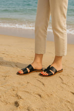 Load image into Gallery viewer, CUSHIONAIRE Voyage Cutout Strap Slides for Women, Slip On Summer Flats, Trendy Footwear, Comfortable Vacation Style Sandals for Women 2025, TAN 7.5
