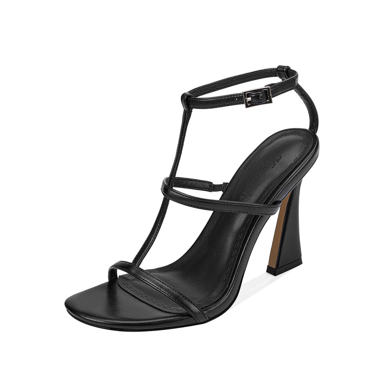 Xgxpzsh Women's Strappy High Heels Sandals Open Toe 3.93 Inch Sexy T-Strap Dress Shoes Comfortable Stiletto Heels for Wedding Party Evening(black.10)