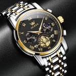 Load image into Gallery viewer, OLEVS Black Watches for Men Luxury Fashion Gold and Silver Stainless Steel Men&#39;s Wrist Watches Classic Nice Big Face Waterproof Quartz Men Watch with Day Two Tone Moon Phase Relojes para Hombres
