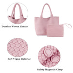 Load image into Gallery viewer, SporGenius Woven Tote Bag for Women, Vegan Leather Handwoven Bags with Small Handmade Purse, Large Travel Braided Top Handle Handbags (Pink)
