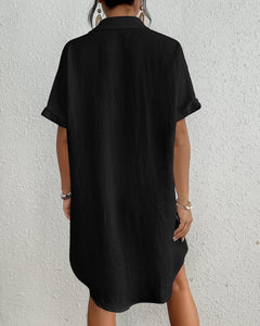Bsubseach Bathing Suit Cover Up for Women Short Sleeve Bikini Beach Shirt Button Down Swim Cover Ups Black M