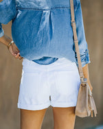 Load image into Gallery viewer, Angerella Womens High Waisted White Denim Shorts Casual Comfy Stretchy Floded Hem Jean Shorts Pants Small
