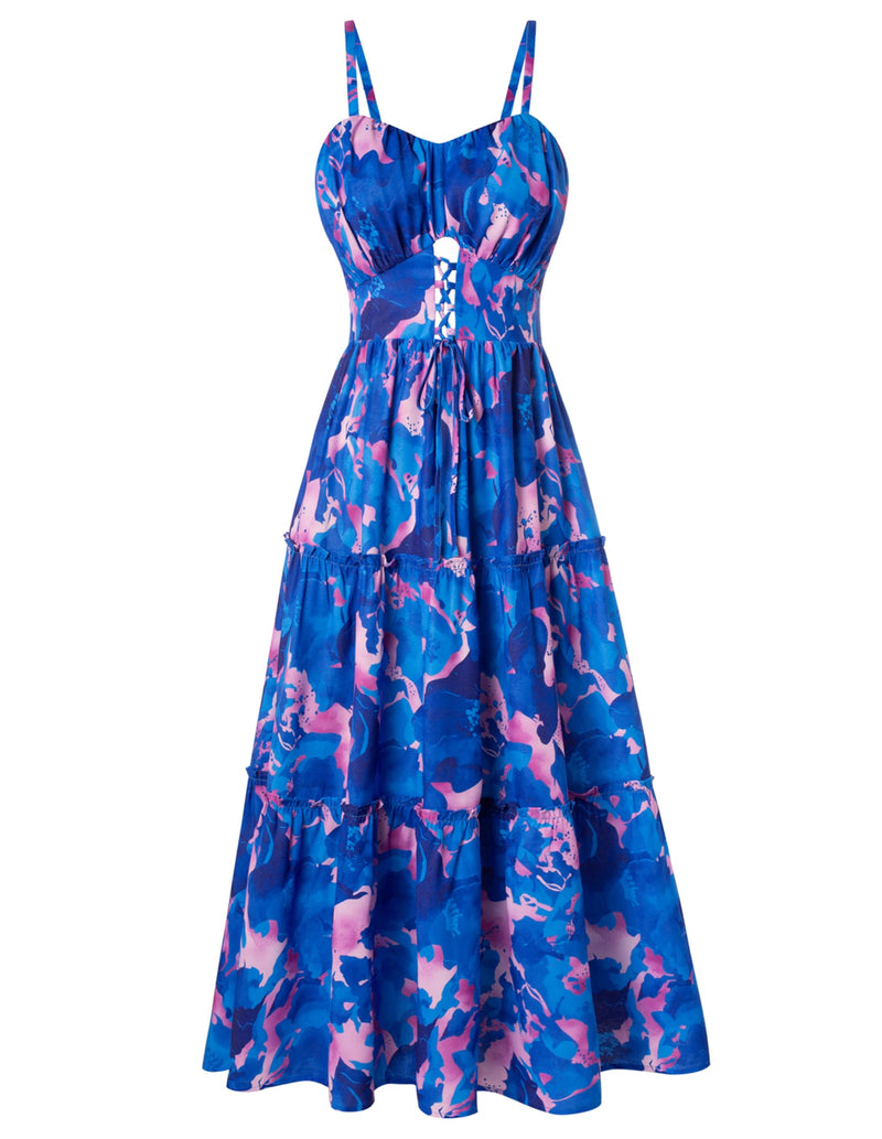 GRACE KARIN 2026 Women's Spaghetti Vacation Sundress Summer Beach Flowy Boho Floral Maxi Dresses with Pockets Blue Pink Floral M