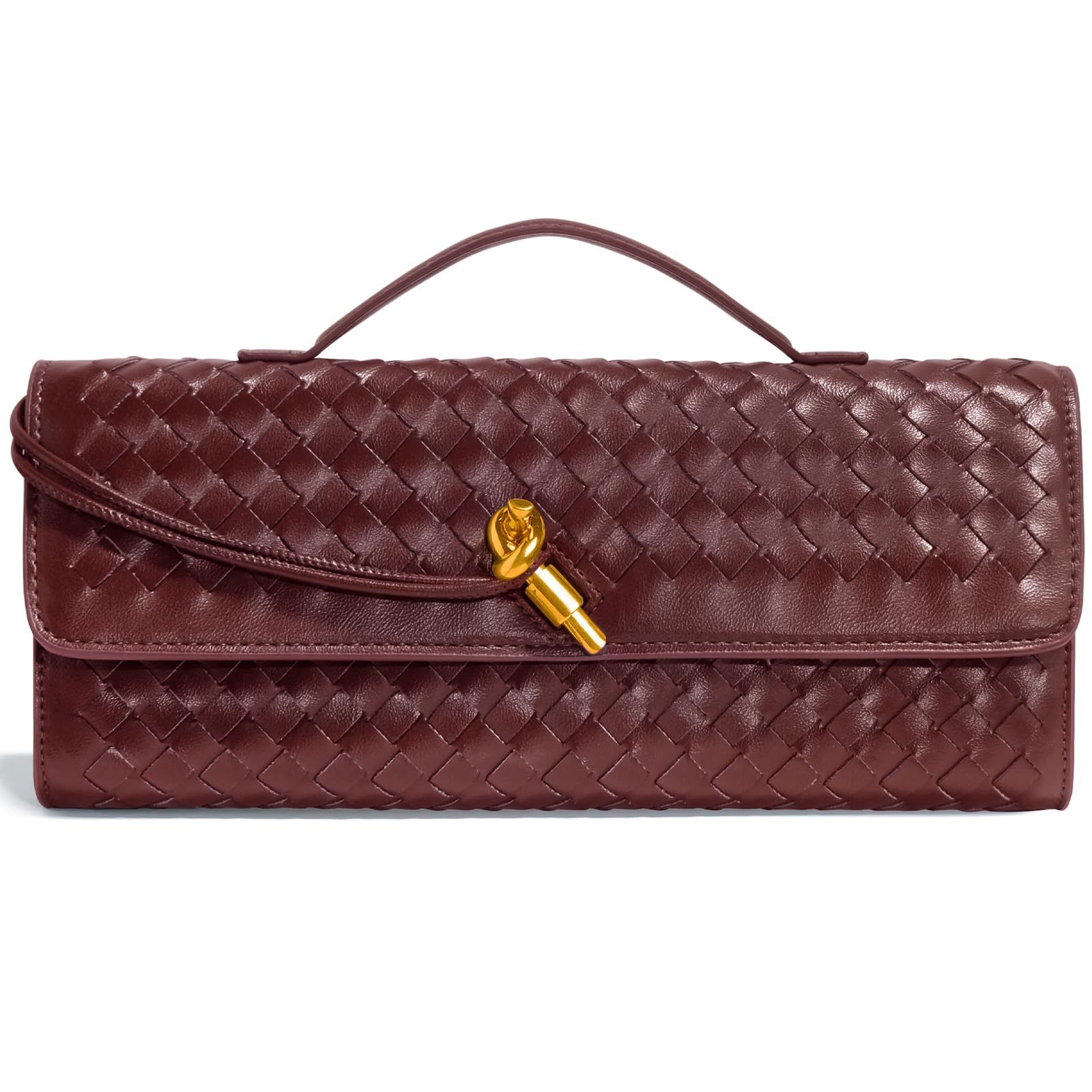NEWROGENG Woven Clutch Purses for Women, Leather Evening Bag Shoulder Handbag Formal Satchel Crossbody Purse Party Bag, Burgundy Red