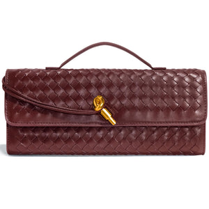 NEWROGENG Woven Clutch Purses for Women, Leather Evening Bag Shoulder Handbag Formal Satchel Crossbody Purse Party Bag, Burgundy Red