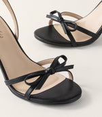 Load image into Gallery viewer, Ankis Black White Heels Bow Heel 3IN Strappy Kitten Heels for Women Ankle Strap Open Toe Wedding Bridal Dress Shoes Sandals
