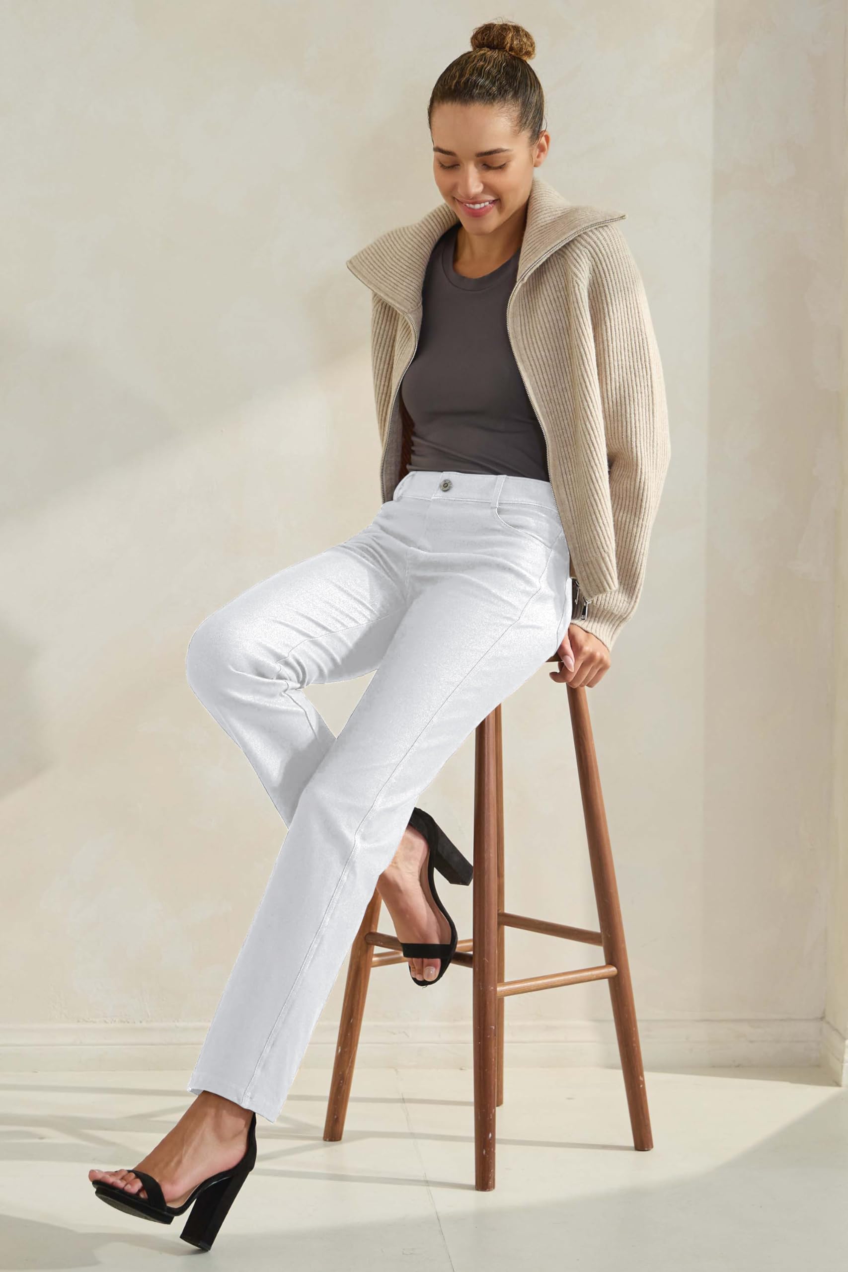 Prolific Health Women's Jean Look Jeggings Straight Leg Tights Yoga Many Colors Spandex Leggings Pants S-XXXL (Large, White)