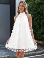 Load image into Gallery viewer, Gleeneat White Dress Women Summer Halter Short Bridal Shower Cocktail Rehearsal Dinner Engagement Tulle Floral Wedding Guest Dresses for Bride 2026 A Line Homecoming Formal Dress Flowy Dress Outfit
