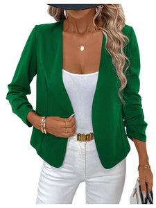 SweatyRocks Women's Polka Dots Lightweight 3/4 Sleeve Jackets Open Front Long Sleeve Elegant Jacket Outwear Dark Green X-Large