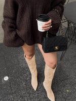 Load image into Gallery viewer, Coutgo Womens Wide Calf Knee High Boots Kitten Heel Pointed Toe Tall Boots Side Zipper Fall Winter Shoes, Nude, Size 6
