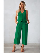 Load image into Gallery viewer, Luvamia Two-Piece Summer Set for Women - Green Medium Fits Size 8 / Size 10 - Perfect for Office, Brunch or Casual Wear
