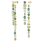Load image into Gallery viewer, Swarovski Gema Drop Earrings, Asymmetrical design, Mixed cuts, Long, Green, Gold-tone Finish
