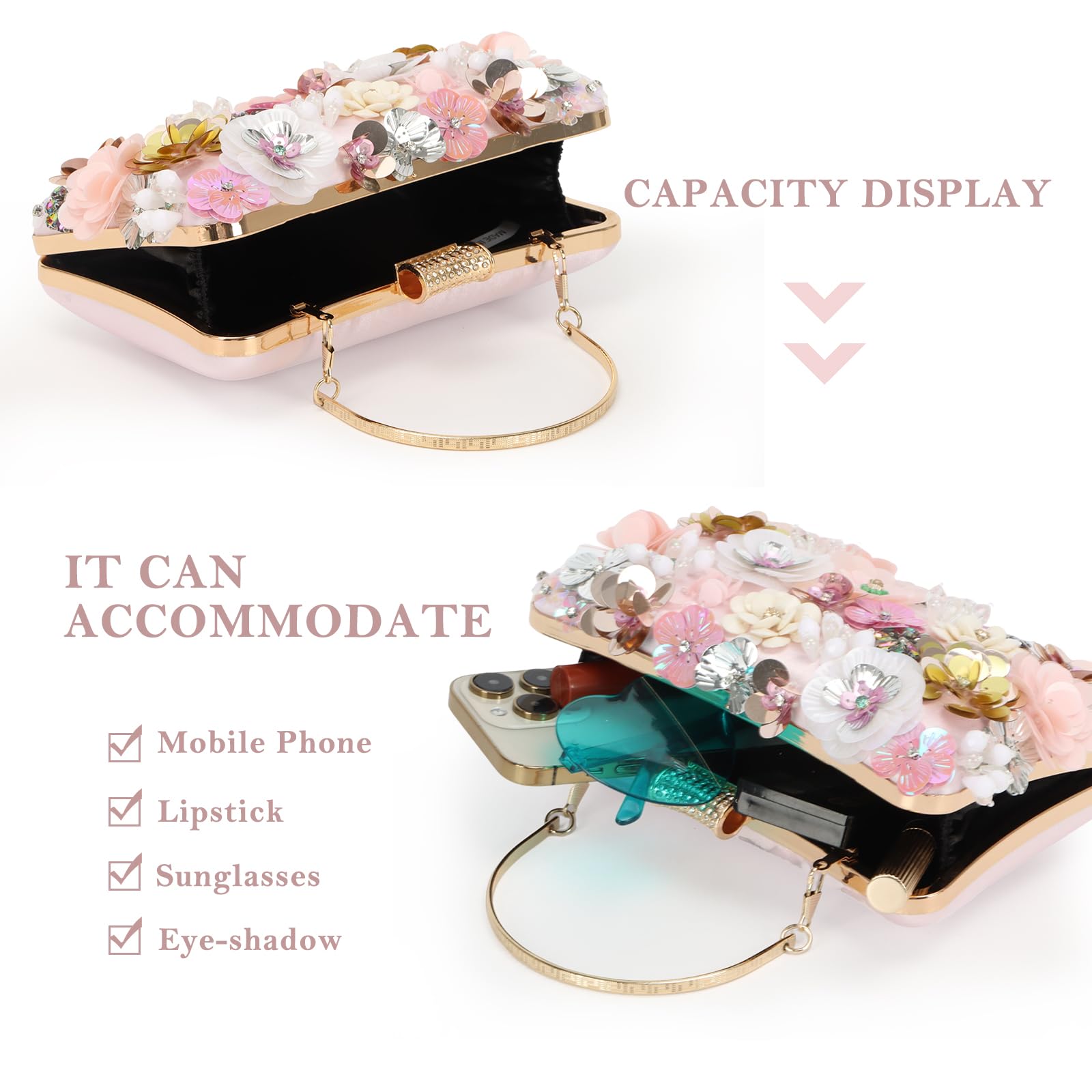 Lanpet Women Clutches Flower Evening Handbag Chain Strap Shoulder Bag Pink