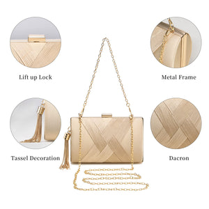 YAPAIOU Clutch Purses For Women Tassel Evening Clutch bag Cross Body & Shoulder Bag For Wedding Night out Party Champagne Gold