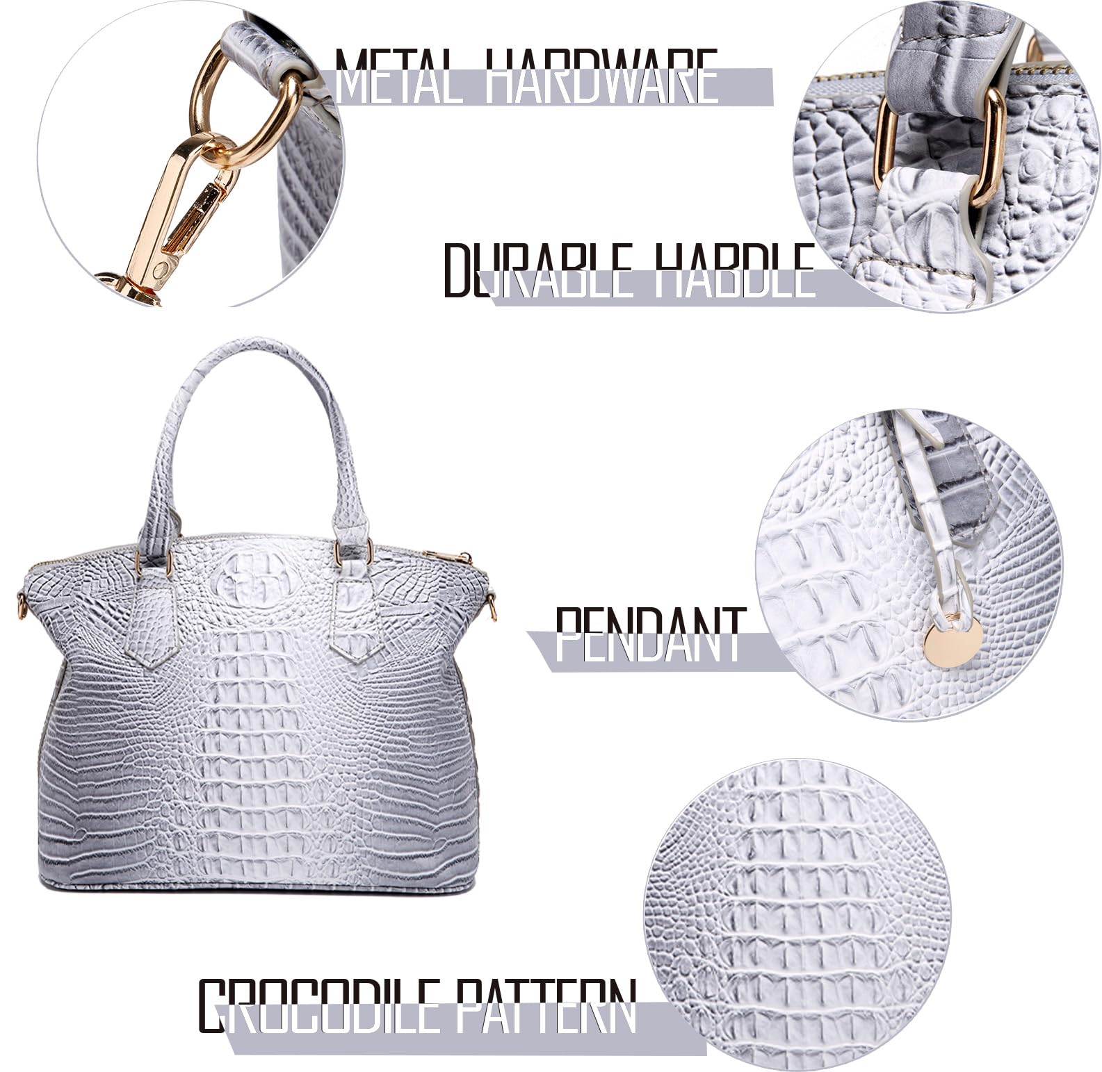 Crocodile Leather Tote Purse for Women Large Capacity Satchel Handbag with Strap Crossbody Bag for Work & Travel