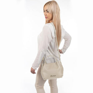 Baroncelli Italian Beige Leather Purse for Women Genuine Soft Leather Medium Size Shoulder Crossbody Bag Made in Italy