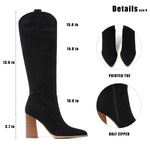 Load image into Gallery viewer, MeiLuSi Fall Boots for Women 2025 Black Knee High Cowboy Boots, Tall Suede Shoes Fashion Cowgirl Shoes Chunky High Heel
