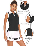 Load image into Gallery viewer, HOTLOOX Women Sleeveless Golf Polo Shirts Summer 2025 UPF 50+ Zipper V Neck Tennis Tank Top Black M
