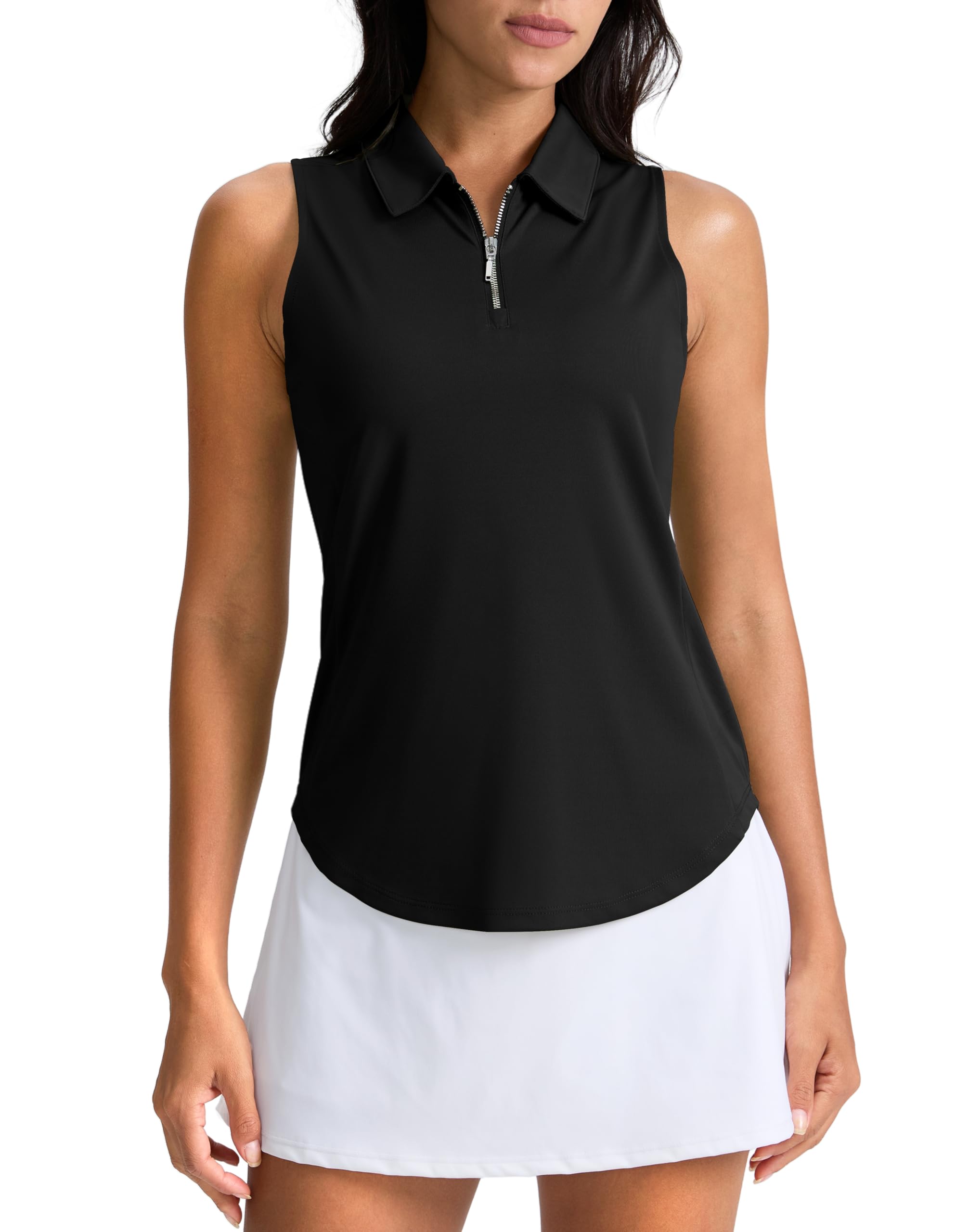 G Gradual Womens Golf Shirt Sleeveless Zip Up Polo Shirts for Women Collared Lightweight Tennis Athletic Tank Top, Black, Small