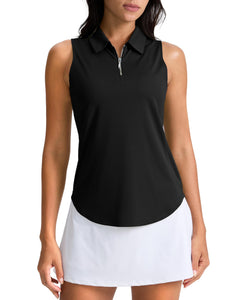 G Gradual Womens Golf Shirt Sleeveless Zip Up Polo Shirts for Women Collared Lightweight Tennis Athletic Tank Top, Black, Small