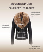 Load image into Gallery viewer, Bellivera Women's Faux Leather Jacket Moto Fleece-Lined Belt Coat with Removable Fur Collar 9203 Blackyellow XXL
