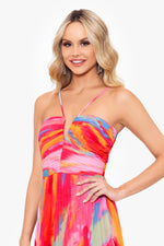 Load image into Gallery viewer, Xscape Women&#39;s Sleeveless Long Halter Neck Print Dress, Fushia Multi, 4
