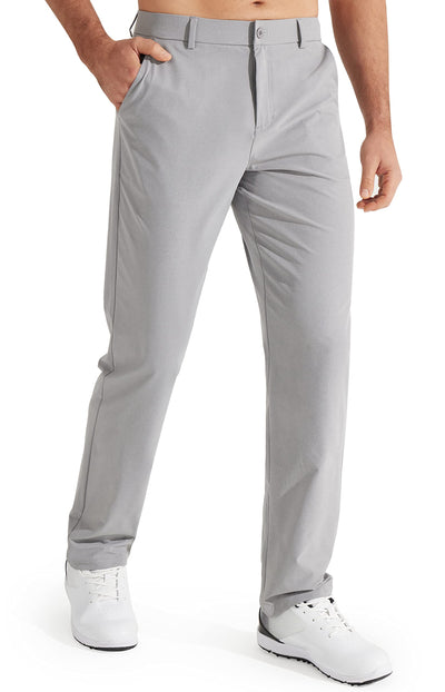 Libin Mens Golf Pants Stretch Work Dress Pants 30" Quick Dry Lightweight Business Casual Pants for Men Comfy Water Resistant, Light Grey, 30W x 30L